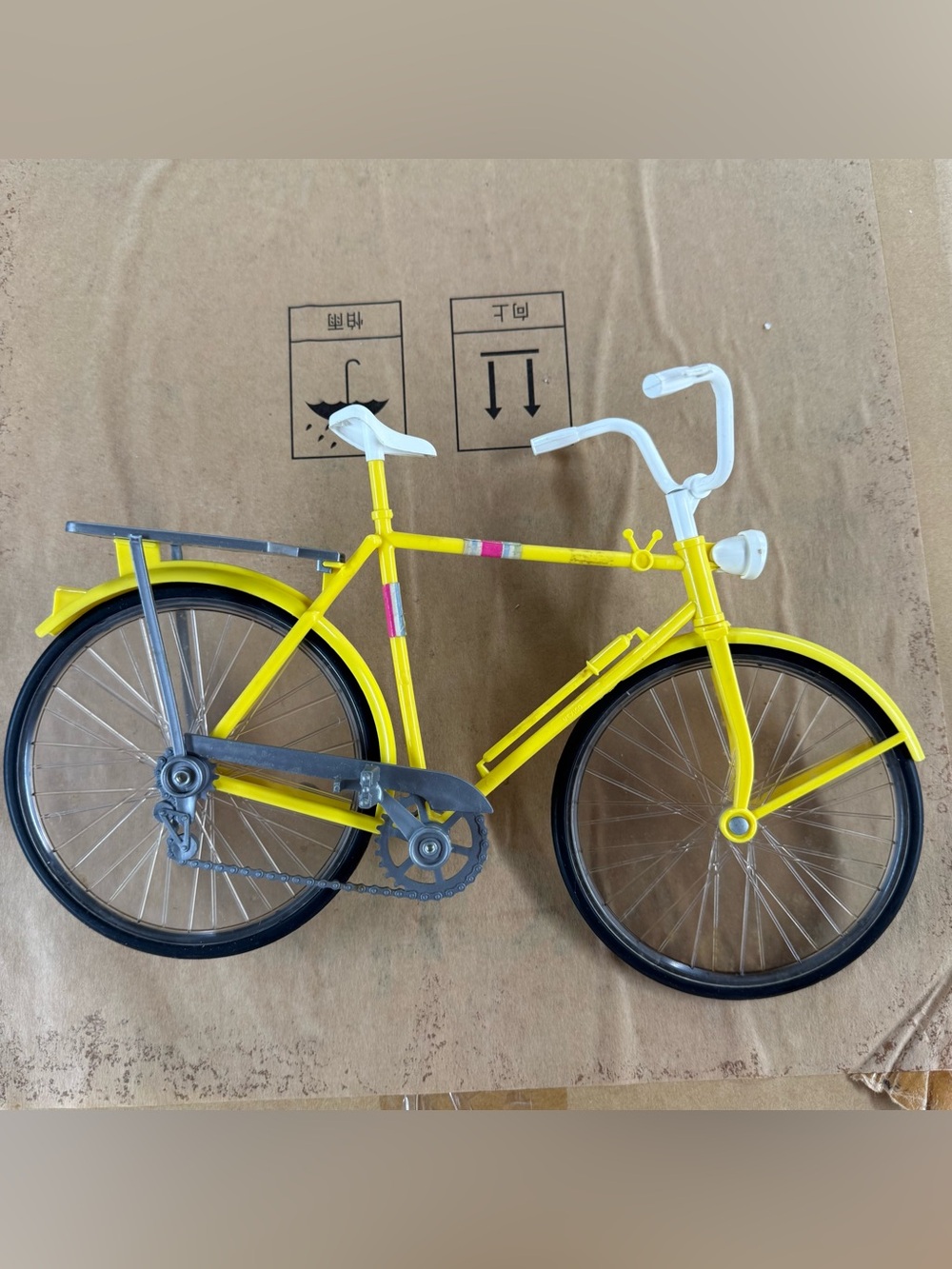 Vintage 1973 Barbie Yellow and White Toy Bicycle with Silver Accents